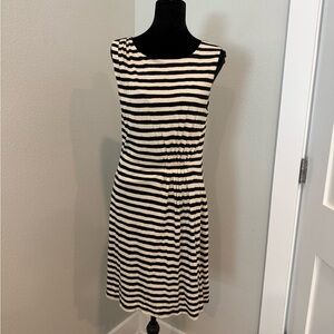 LOFT Black and White Striped Midi Dress